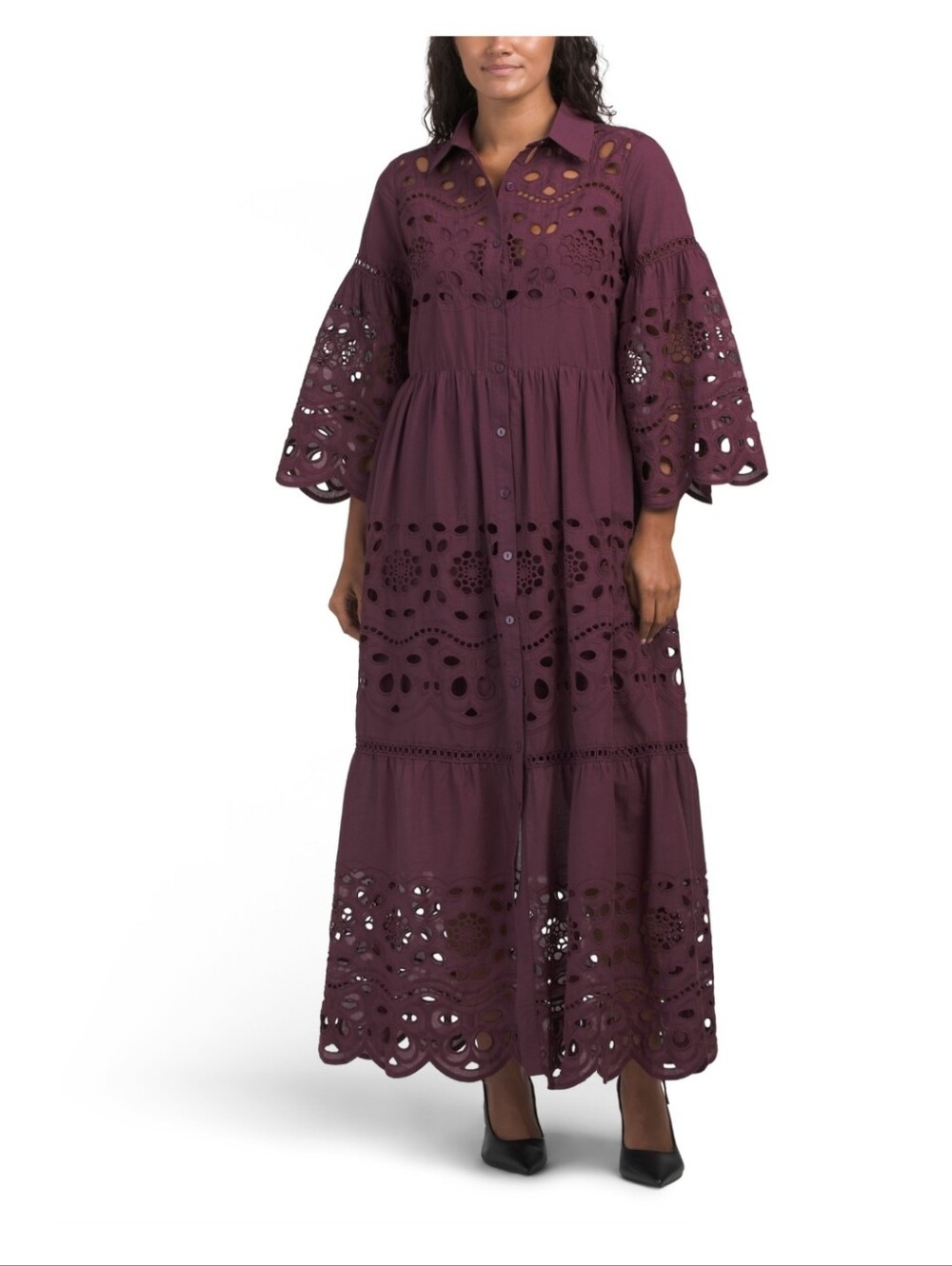 Nwt XL Solitaire Burgundy Eyelet Maxi Dress